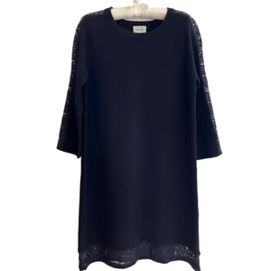 MILLY Little Black Dress Boat Neck Lace Detail Hem & Sleeves Cocktail Event Chic